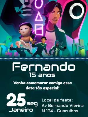 Convite de Aniversário Round 6 com Personagens para Editar