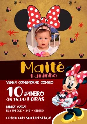 Convite Aniversário Minnie Mouse com Foto para Editar Online