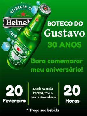 Convite de Aniversário Heineken Estilo Boteco para Editar