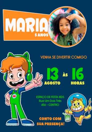 Convite Aniversário Gato Galáctico com Foto para Editar Online