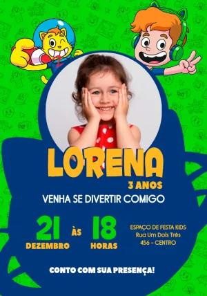 Convite de Aniversário Gato Galactico com Foto para Editar