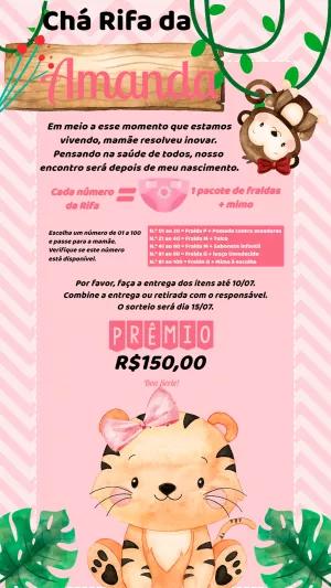 Convite Chá Rifa Safari Menina com Animais para Editar Online