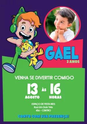 Convite de Aniversário Gato Galactico com Foto para Editar