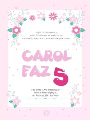 Convite de Aniversário Floral Rosa para Editar Online