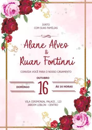 Convite de Casamento Floral Marsala para Editar Online