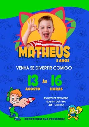 Convite Aniversário Gato Galáctico com Foto para Editar Online