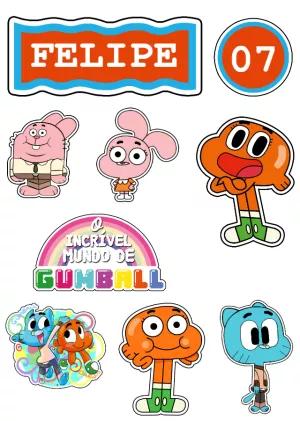 Topo de Bolo Gumball com Personagens para Editar e Imprimir