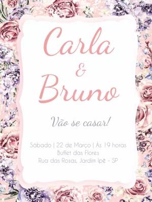 Convite de Casamento Floral com Rosas para Editar Online