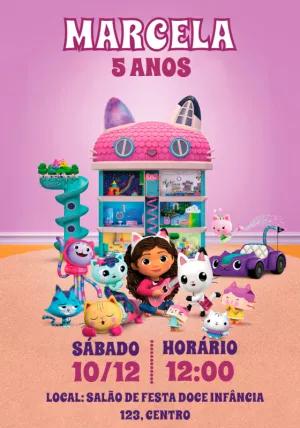 Convite Aniversário A Casa Mágica da Gabby Editável Online
