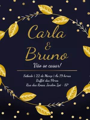 Convite de Casamento Azul Marinho e Dourado para Editar Online