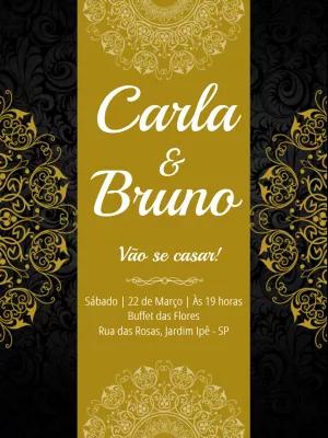 Convite de Casamento Preto e Dourado para Editar Online