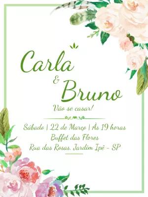 Convite de Casamento Floral Verde e Branco Editável Online