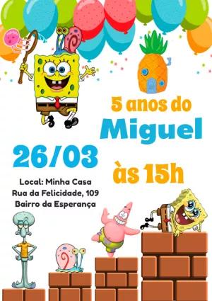 Convite de Aniversário Bob Esponja e Turma para Editar Online