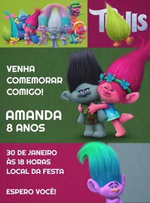 Convite de Aniversário Trolls para Editar Online e Enviar