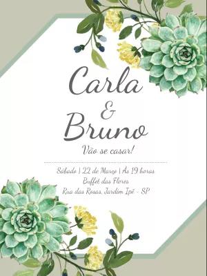 Convite de Casamento com Suculentas para Editar Online