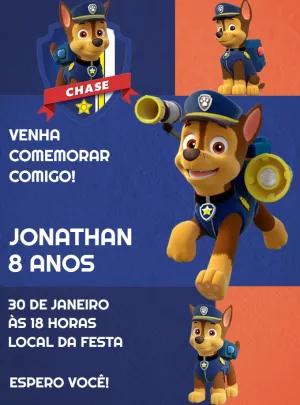 Convite de Aniversário Chase Patrulha Canina para Editar