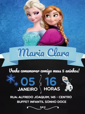 Convite de Aniversário Frozen com Elsa e Anna para Editar Online