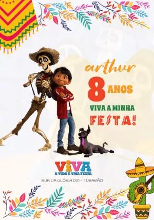 Convite de Aniversário Coco Viva a Vida é uma Festa para Editar