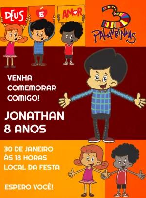 Convite Aniversário Três Palavrinhas com Personagens para Editar