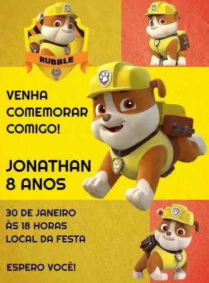 Convite Aniversário Rubble Patrulha Canina para Editar Online