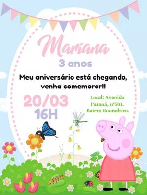 Convite de Aniversário Peppa Pig para Editar Online e Imprimir