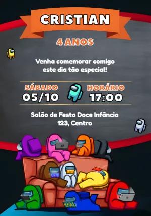 Convite de Aniversário Among Us para Editar Online