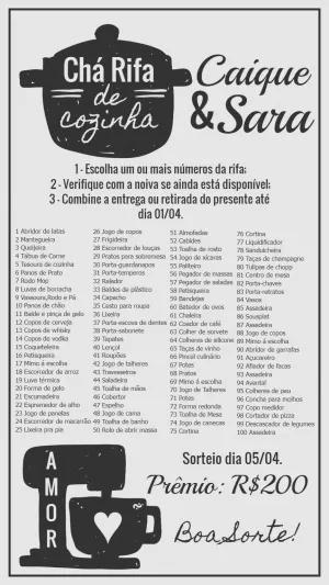 Convite Chá Rifa de Cozinha Lousa para Editar Online