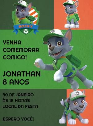 Convite Aniversário Rocky Patrulha Canina para Editar Online