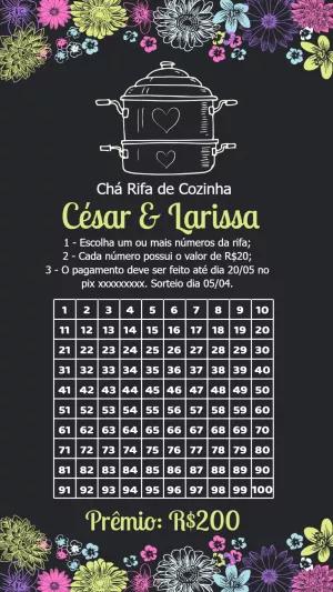 Rifa Chá de Cozinha Floral Chalkboard para Editar Online