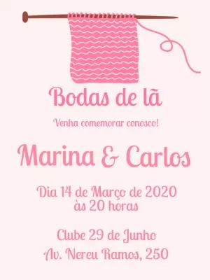 Convite Bodas de Lã com tema de tricô para Editar Online