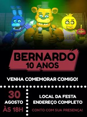 Convite de Aniversário Five Nights at Freddy's para Editar