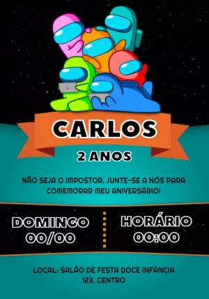 Convite Aniversário Among Us Editável com Personagens