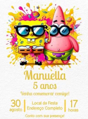 Convite de Aniversário Bob Esponja e Patrick para Editar Online