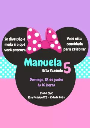 Convite Aniversário Minnie Rosa para Editar e Imprimir Online