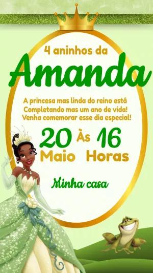 Convite Aniversário Princesa Tiana para Editar Online