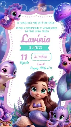 Convite Aniversário Sereia Fundo do Mar para Editar Online
