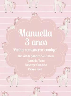 Convite Aniversário Unicórnio Rosa para Editar Online