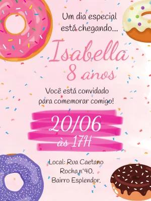 Convite de Aniversário Tema Donuts para Editar e Imprimir