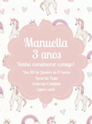 Convite Aniversário Unicórnio Aquarela para Editar Online