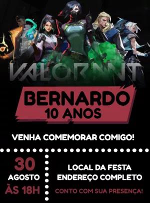 Convite de Aniversário Valorant com Personagens para Editar Online