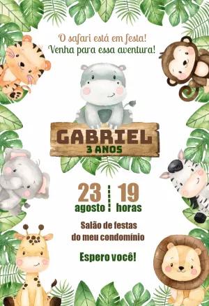 Convite de Aniversário Safari com Animais para Editar Online