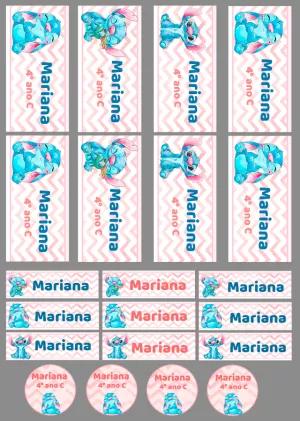 Kit de Etiquetas Escolares do Stitch para Editar Online