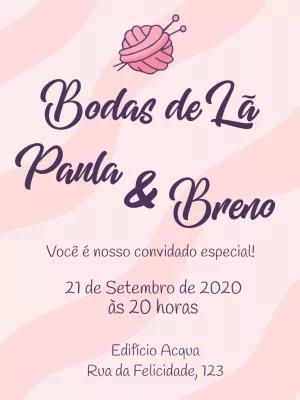 Convite Bodas de Lã com Desenho de Novelo para Editar Online