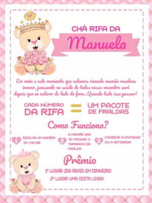 Rifa Chá de Bebê Ursinha Princesa Editável Online
