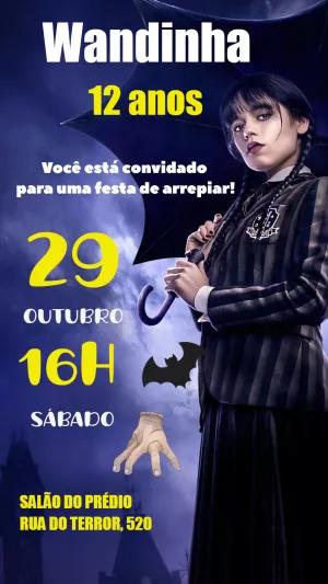 Convite de Aniversário Wandinha Addams para Editar Online