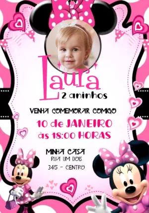 Convite Aniversário Minnie Rosa com Foto para Editar Online