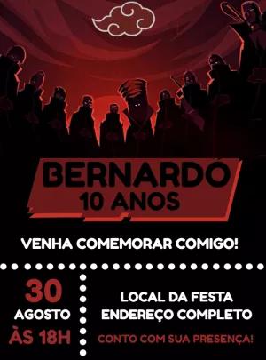 Convite de Aniversário Akatsuki Naruto para Editar Online