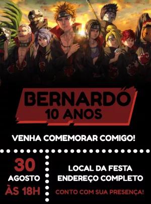 Convite de Aniversário Akatsuki Naruto para Editar Online
