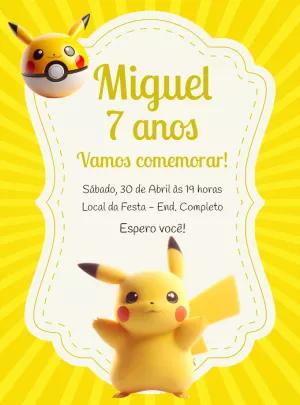 Convite Aniversário Pikachu Pokémon para Editar Online