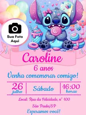 Convite de Aniversário Stitch com Foto para Editar Online
